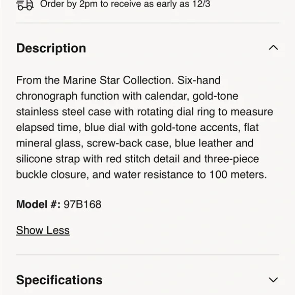 Bulova Marine Star Gold Case with Blue Dial Watch - Picture 6 of 6